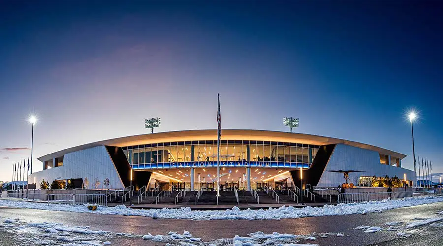 outside of arena with snow on the ground