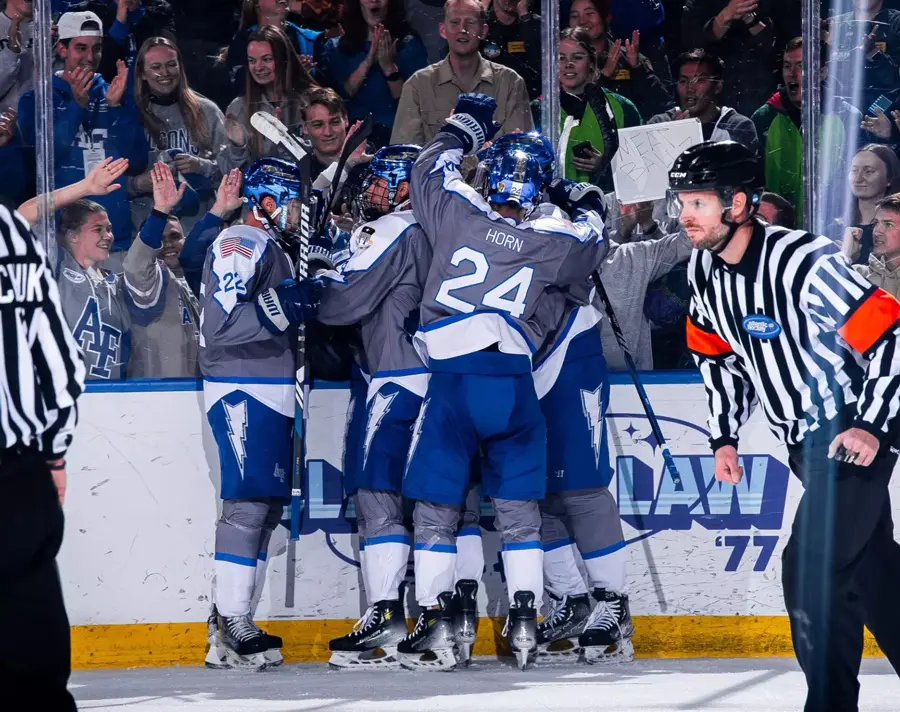 hockey players celebrating